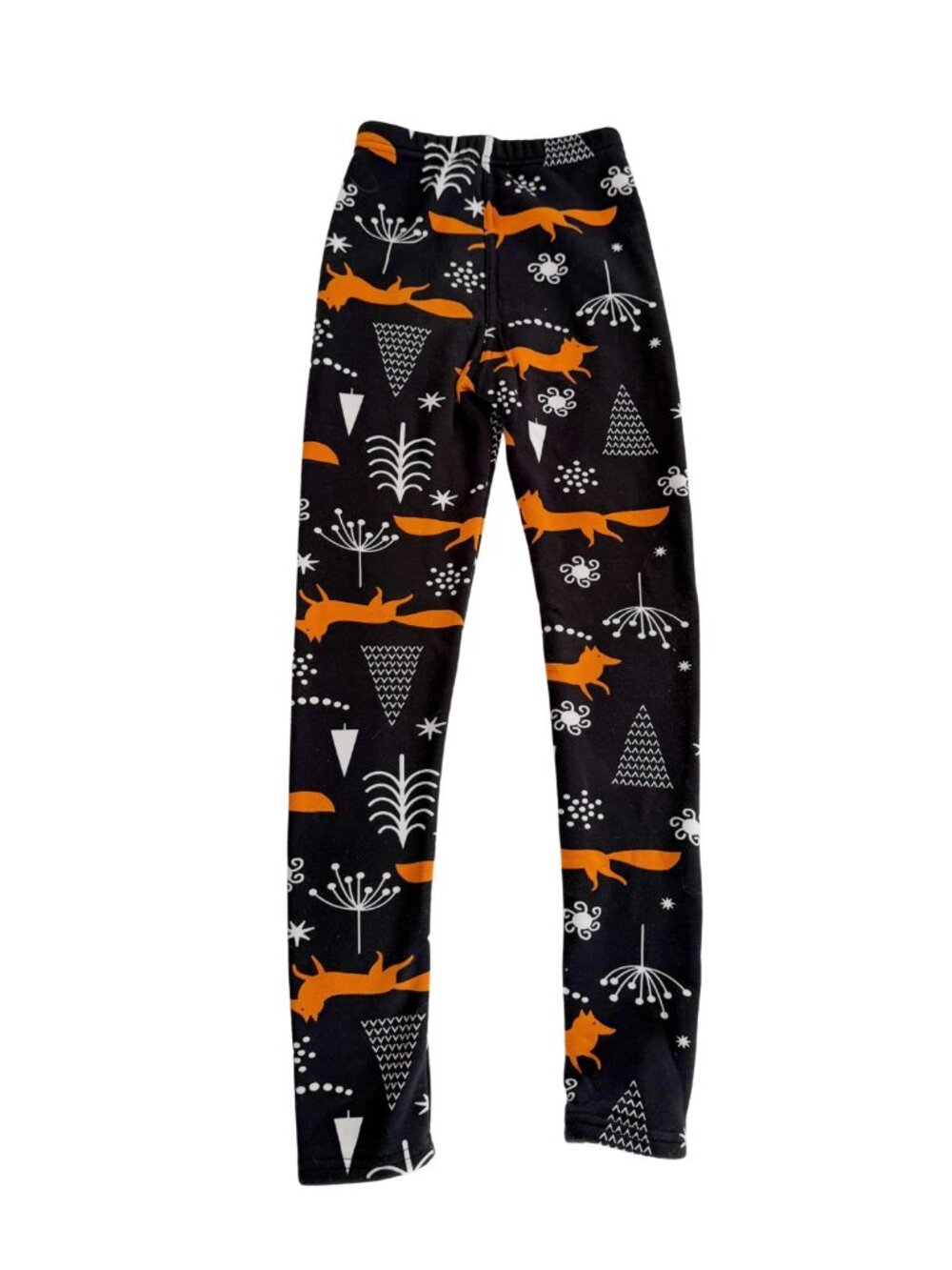 Just Cozy Faux Fur Lined Leggings in Black & Orange Fox Print